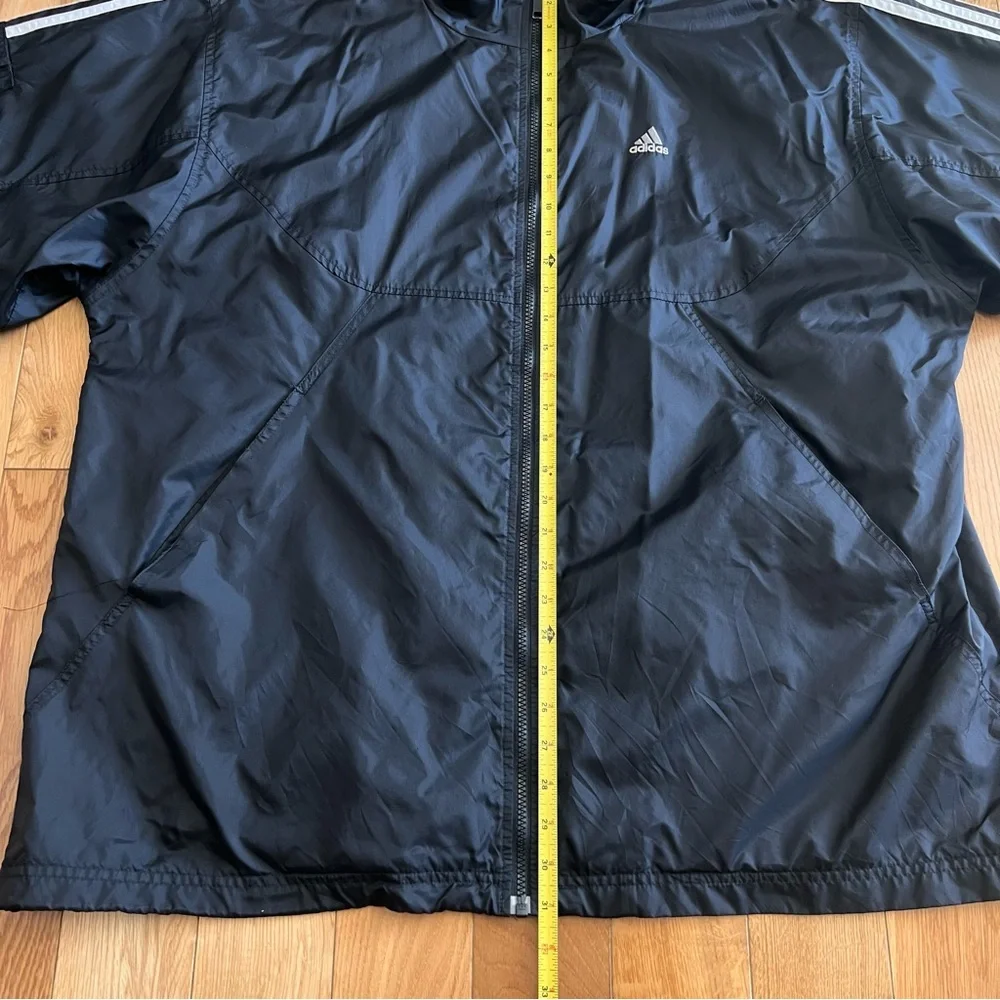 Vintage Adidas Mens Black Windbreaker Full Zip Front Nylon‎ Jacket Size XXL